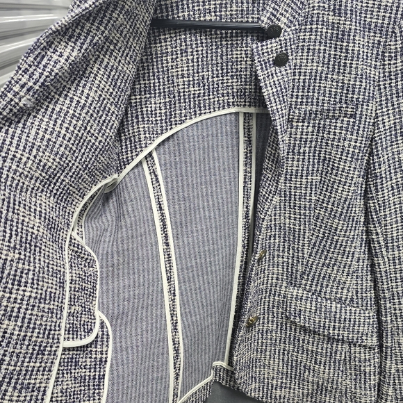 rag & bone Navy Cream Tweed Blazer Jacket | Textured Cotton Blend | Size 6 - Picture 5 of 11
